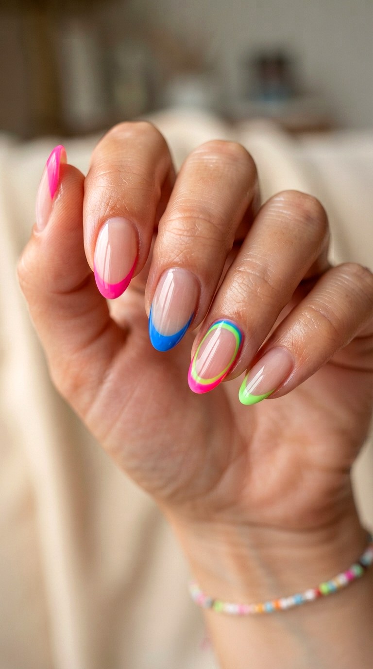Neon YK French Tip Nail Art - 21 back to school nail art design