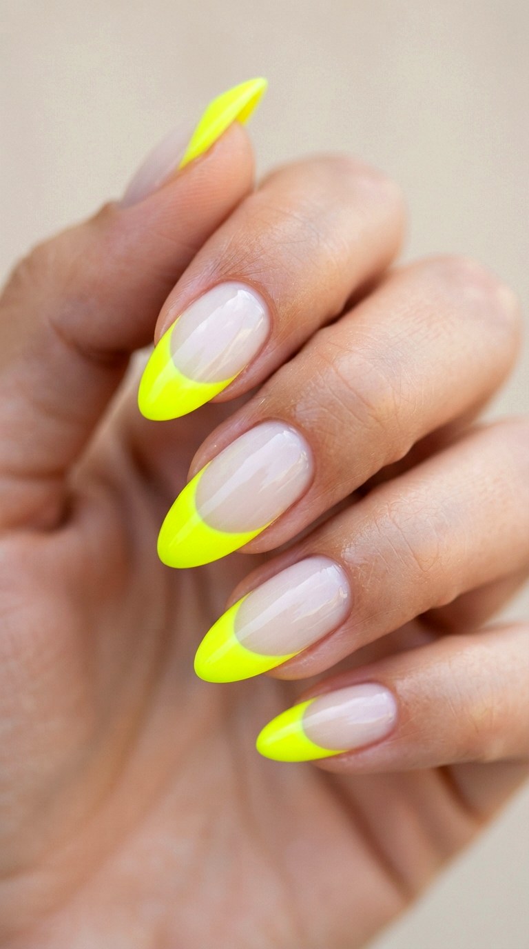 Neon Yellow Deep French Tips - 21 deep french tip nail art ideas