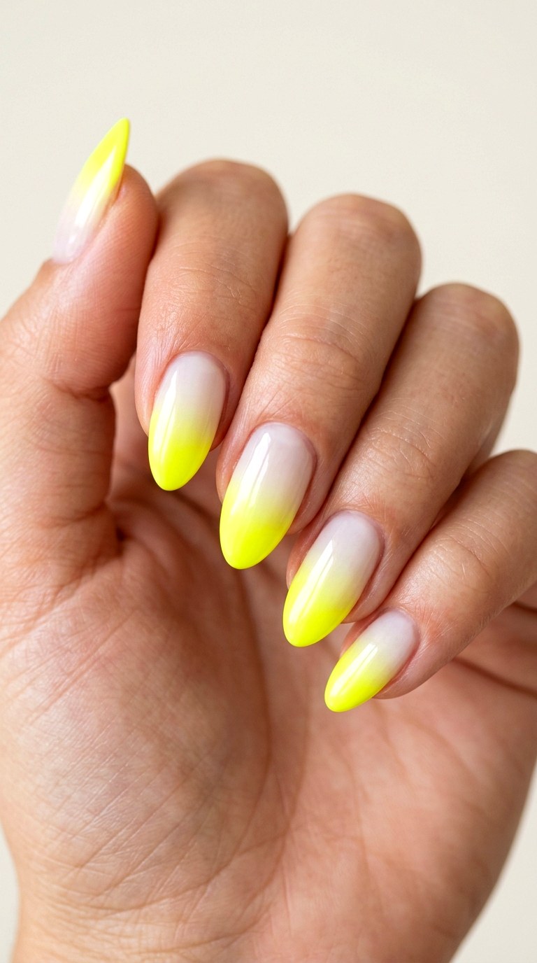 Neon Yellow Ombre French Style - 23 ombre french tip nail art designs