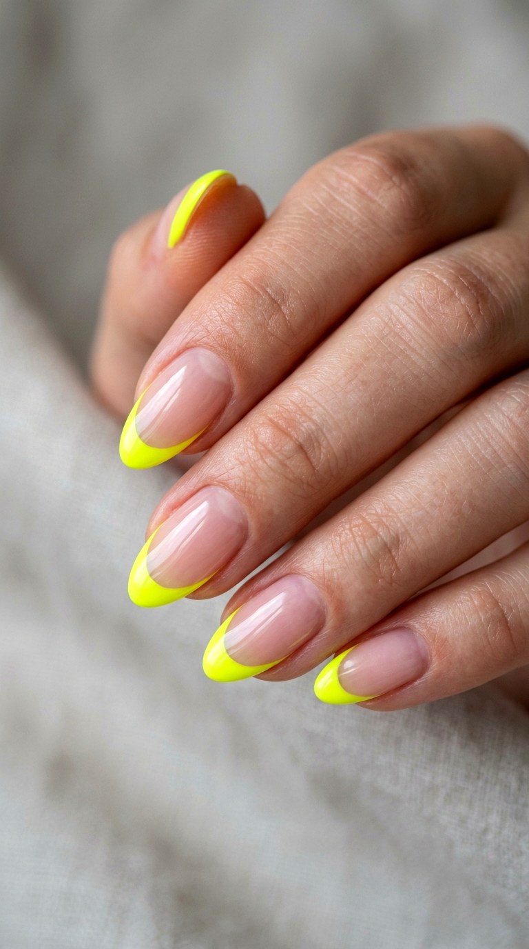 Neon Yellow Thin French Tip - 23 thin french tip nail art designs