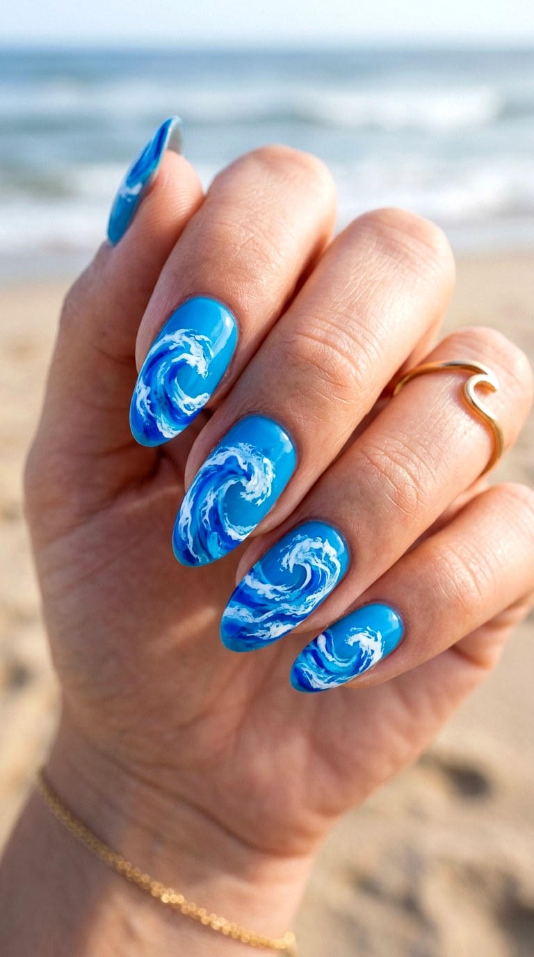 Ocean Wave Bright Blue Nails - 22 bright blue nails