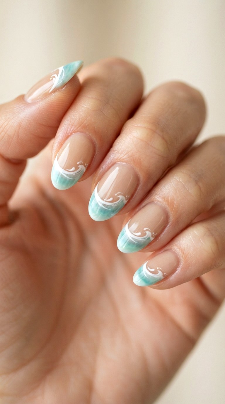 Ocean Wave French Tip Nails - 21 cute french tip nail art ideas