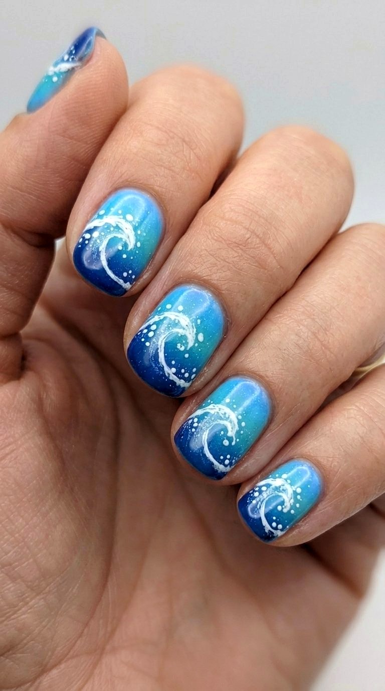 Ocean Wave Optic Short Nail Art - 20 Summer Short Nail Designs