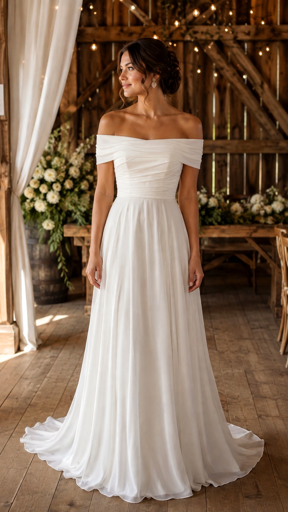 Off Shoulder Minimalist A Line Dress - 22 Dream Wedding Simple Dresses Ideas