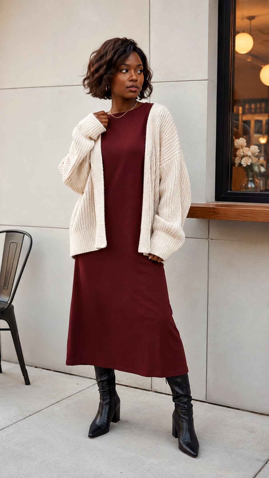 Off White Sweater Over Midi Dress - 25 off white sweater outfit ideas