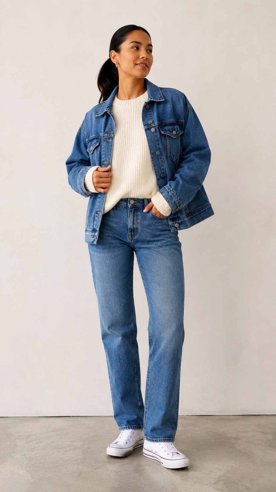 Off White Sweater Paired With Denim - 25 off white sweater outfit ideas