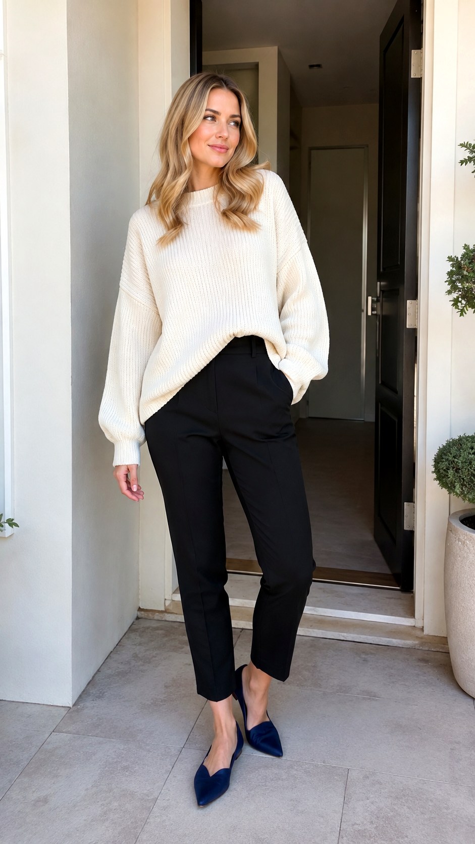 Off White Sweater With Tapered Pants - 25 off white sweater outfit ideas