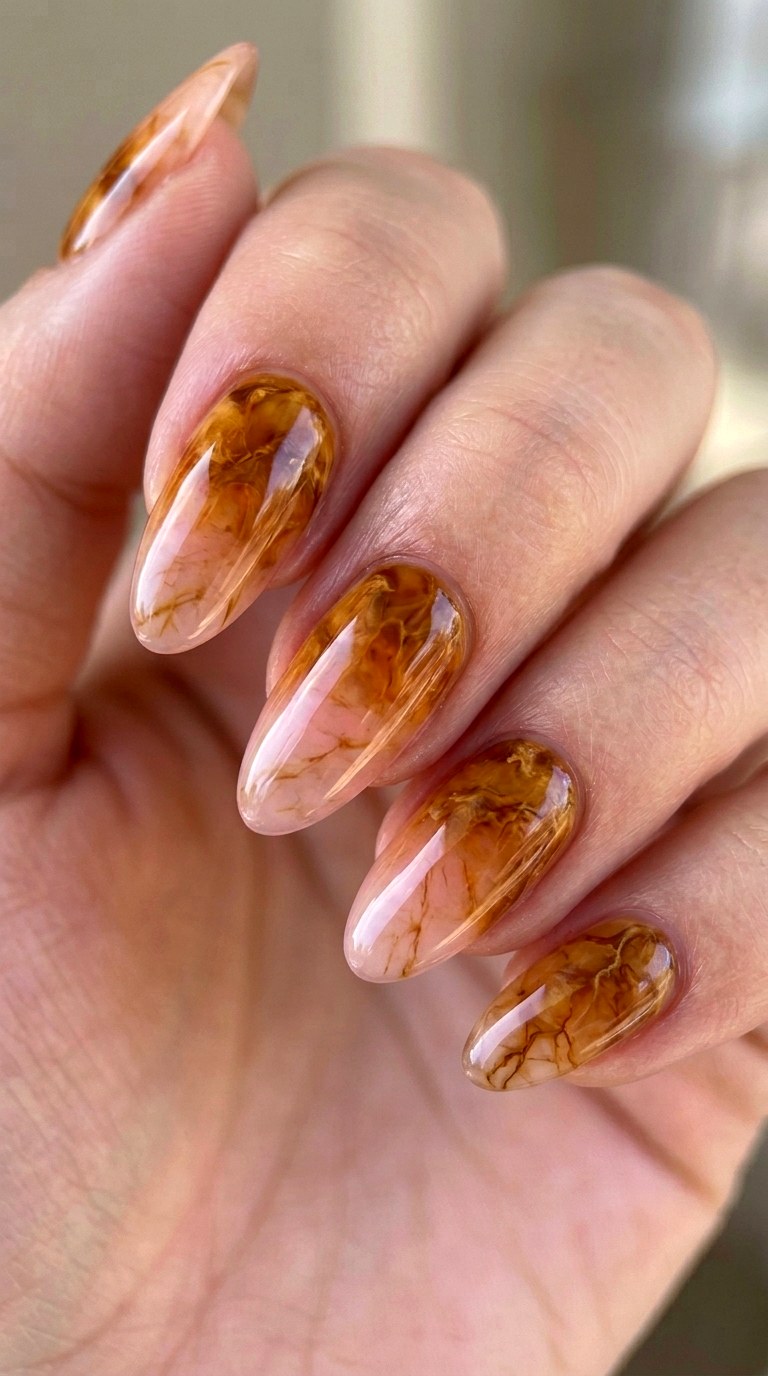 Ombre Amber Stone Transition - 22 Glossy Amber Marble Nails