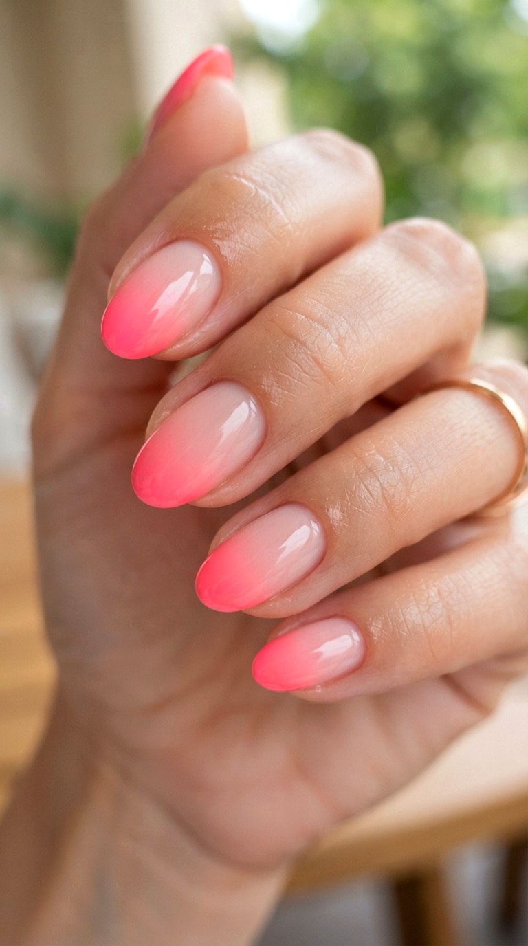 Ombre Bright Pink French Nails - 22 bright pink french nails