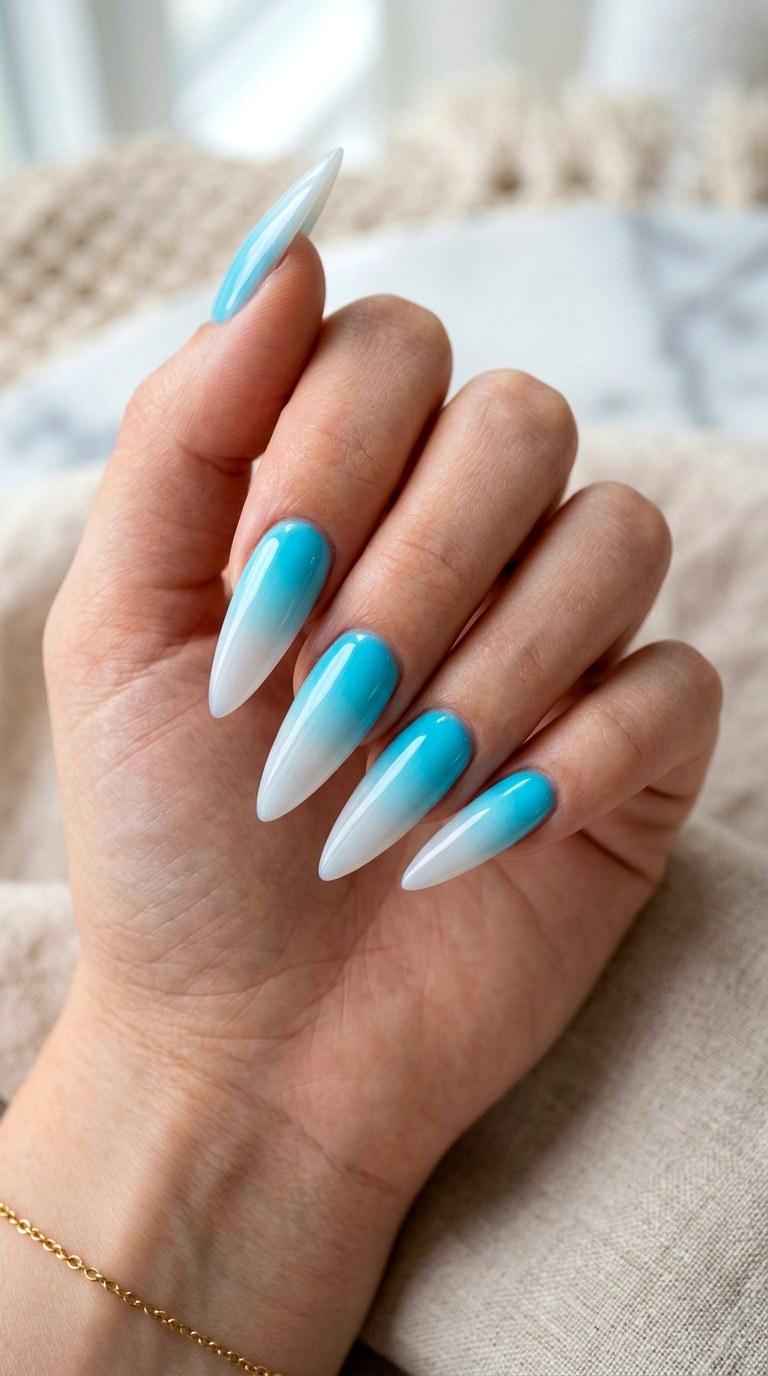 Ombre Fade Teal Nail Art - 24 Teal Nail Art Ideas
