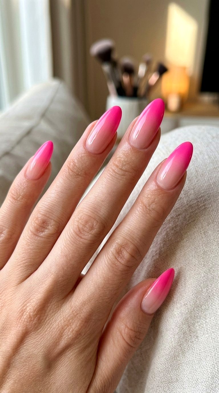 Ombre Faded Bright Pink French Tip Nails - 21 bright pink french tip nails