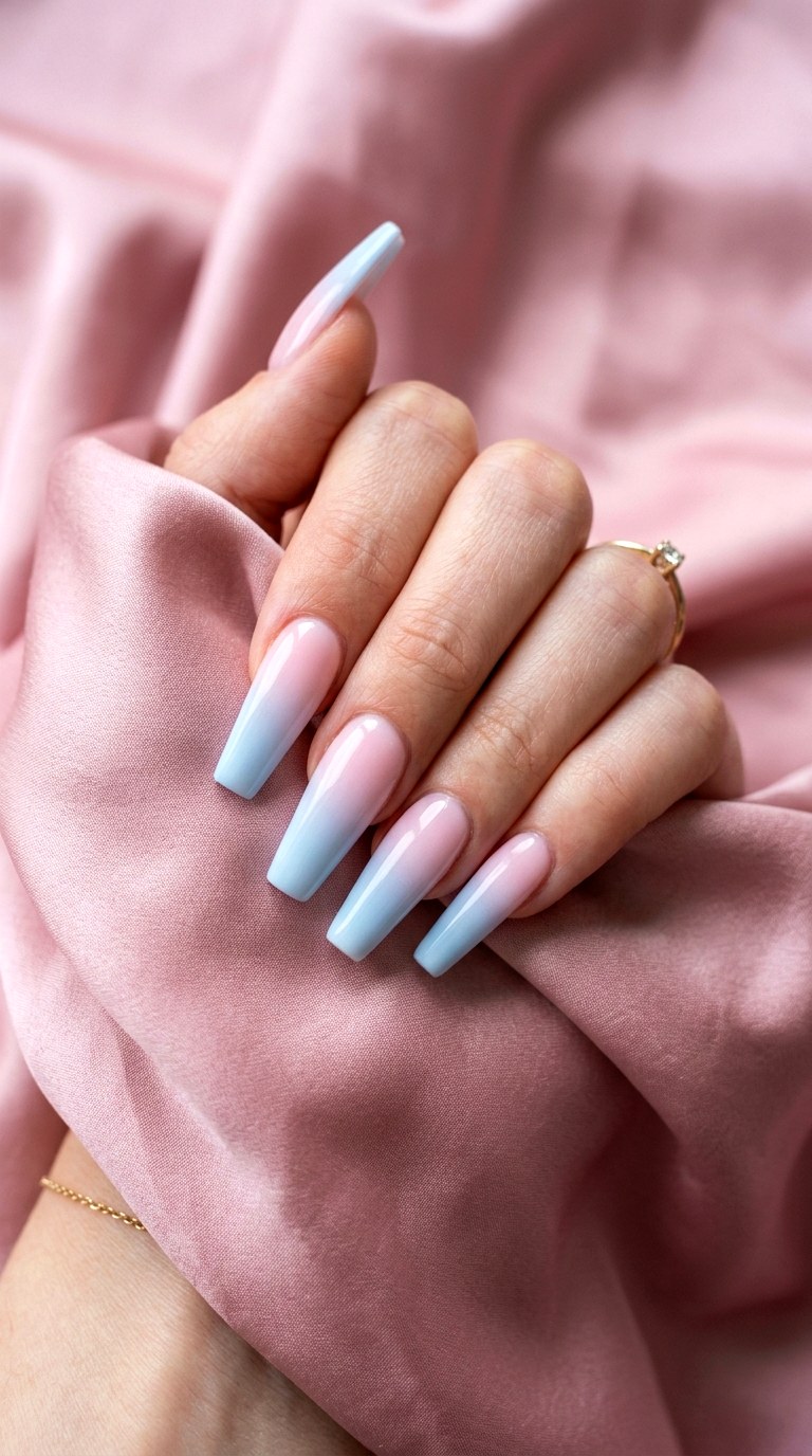 Ombre Powder Blue To Soft Pink - 24 Powder Blue Gel Nail Ideas