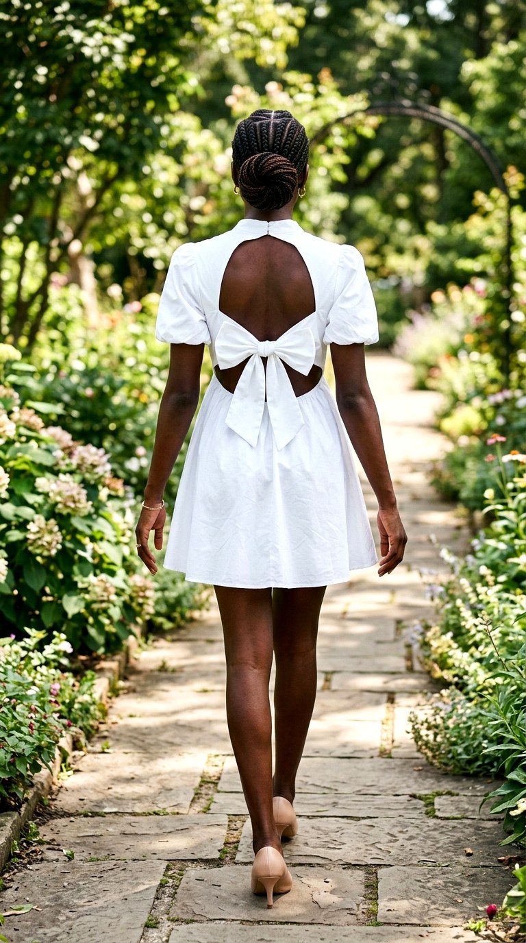 Open Back Bow Short White Sundress - 21 white sundress short ideas
