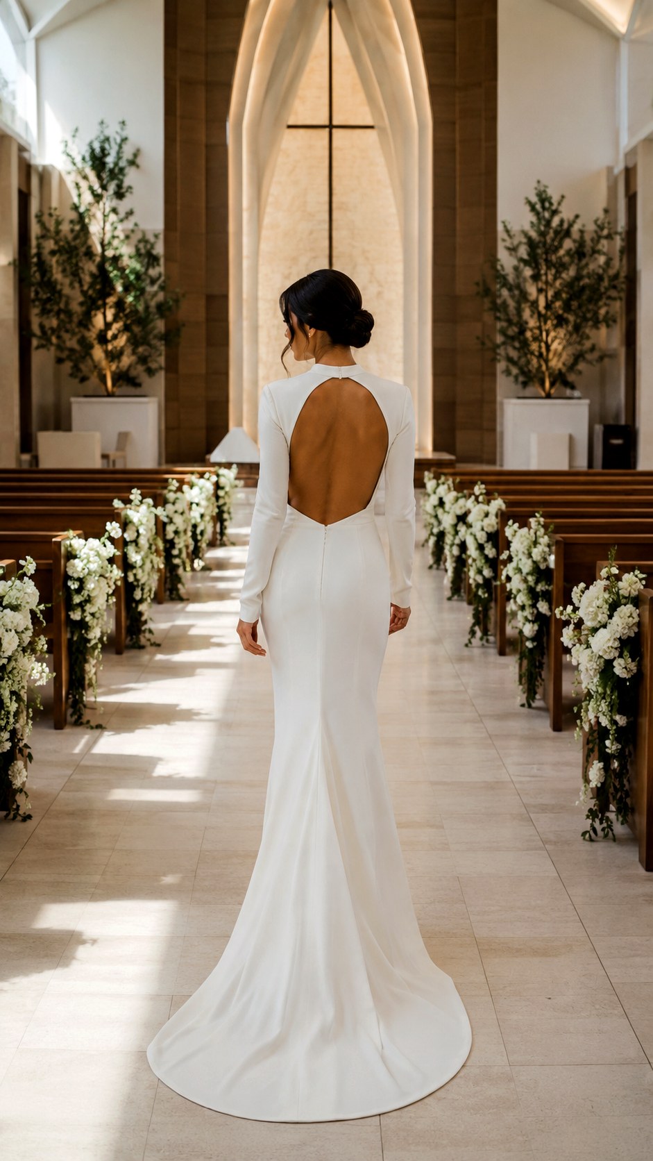 Open Back Crepe Sheath Design - 22 Dream Wedding Simple Dresses Ideas