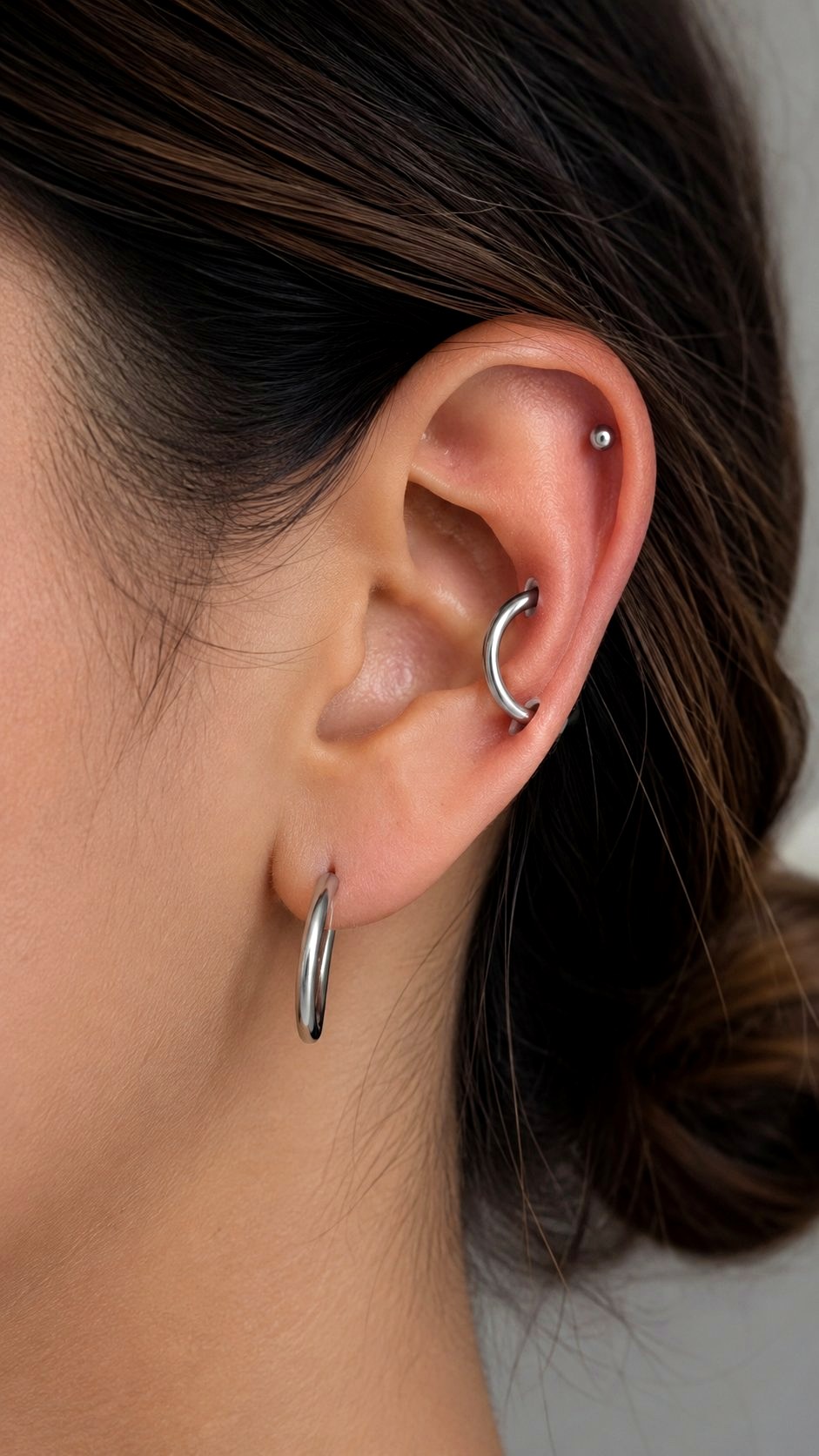 Orbital Piercing With Continuous Hoop - 21 Silver Earrings Stack Ideas