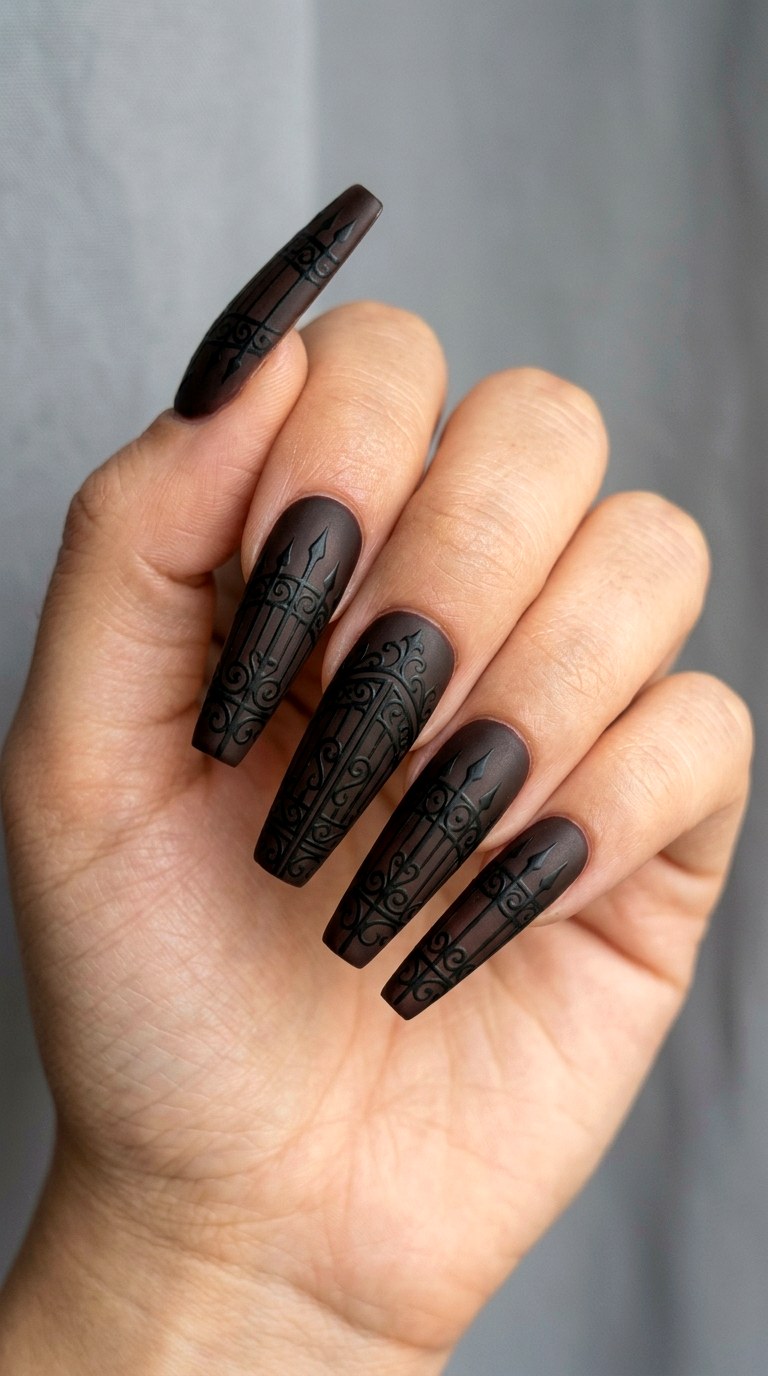 Ornate Iron Gate Nail Art - 23 gothic coffin nail art designs