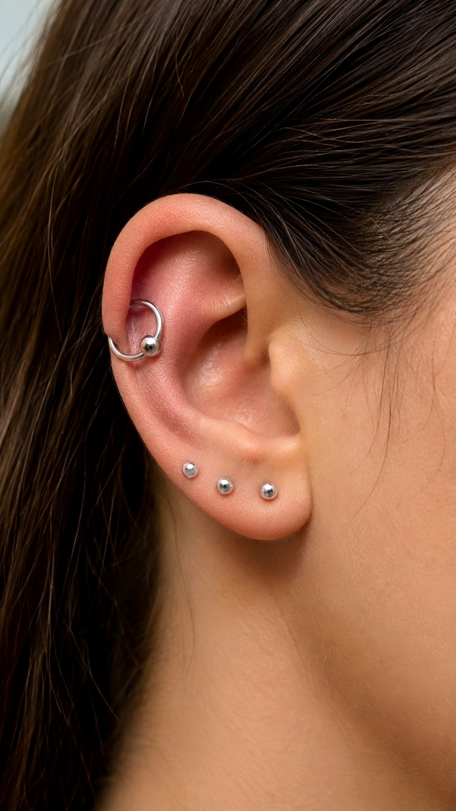 Outer Conch Captive Bead Ring - 21 Silver Earrings Stack Ideas
