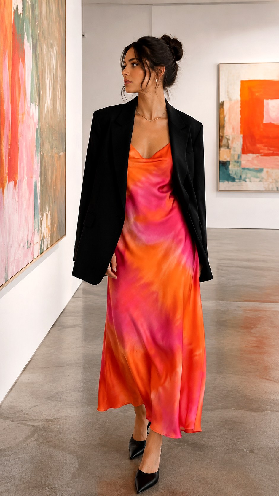 Oversized Blazer and Slip Combo - 25 Orange & Pink Slip Dress Ideas