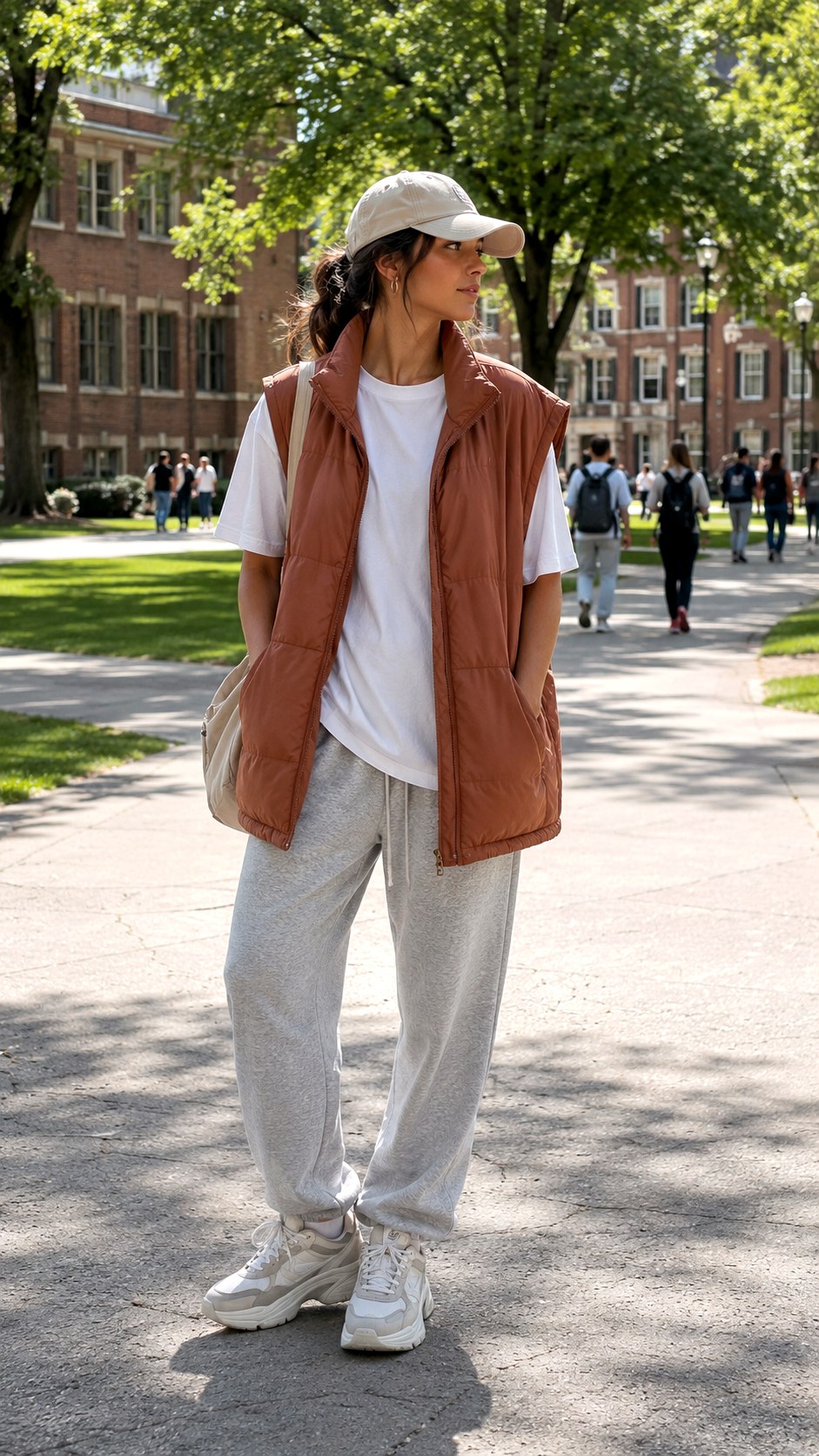 Oversized Terracotta Vest And Sweatpants - 21 Terracotta Vest Outfit Ideas