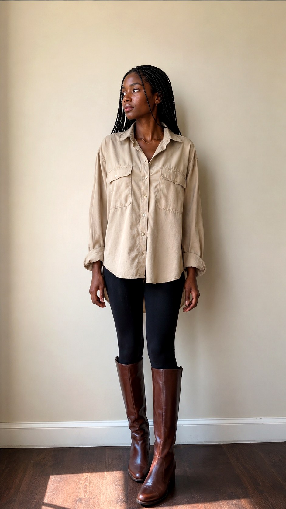 Oversized Utility Shirt Leggings - 22 utility shirt outfit ideas