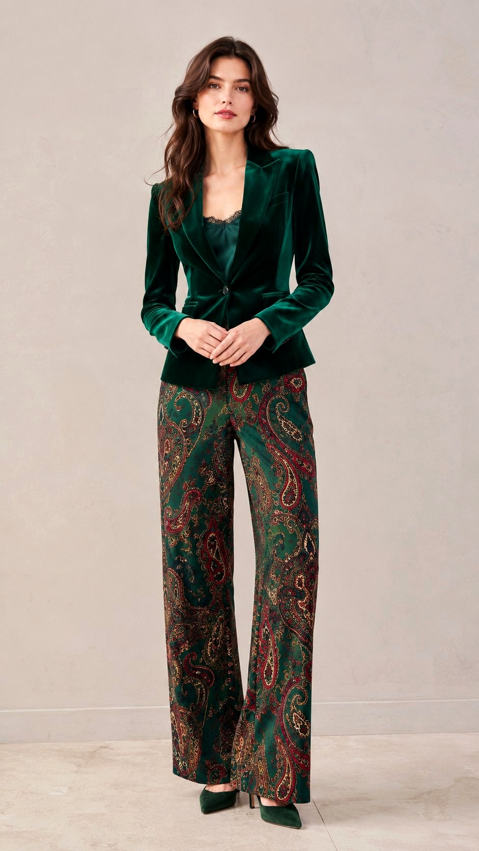 Paisley Print Trousers with Velvet - 23 printed pants style ideas
