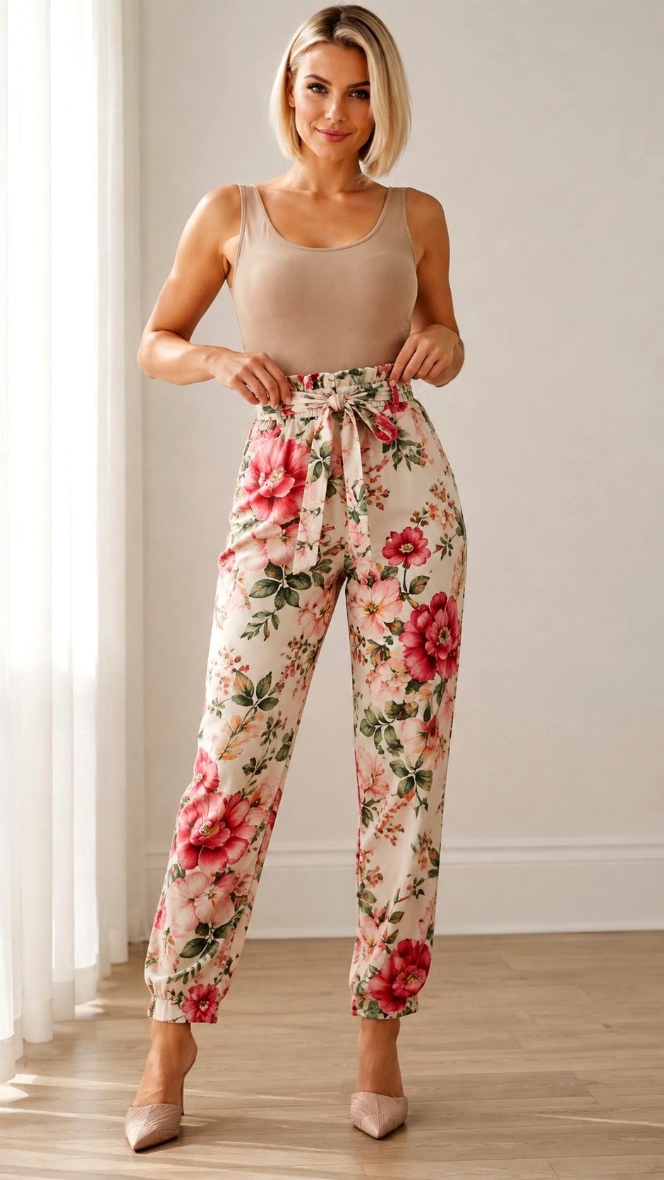 Paperbag Waist Floral Print Pants and Bodysuit - 21 floral print pants ideas