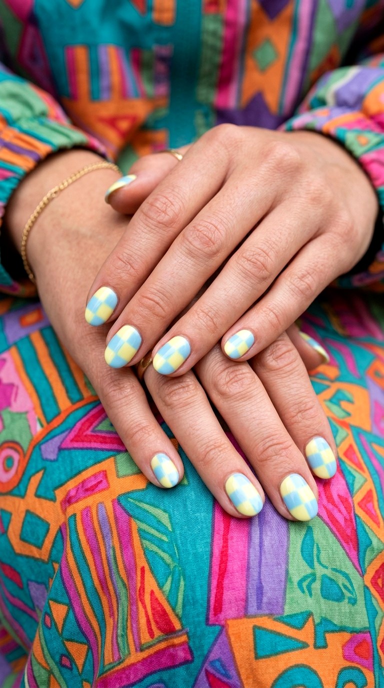 Pastel Checkerboard Short Nail Art - 24 Summer Nail Design Trends