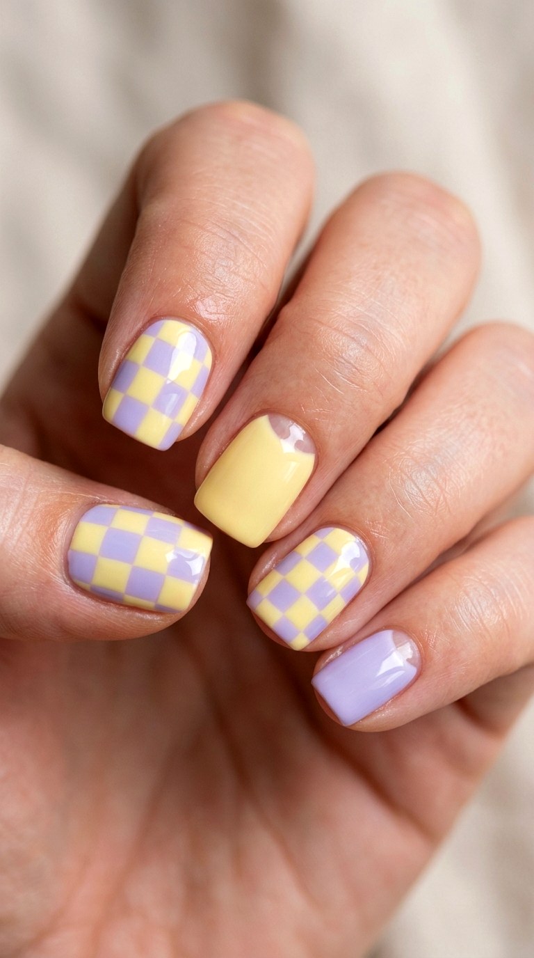 Pastel Checkerboard Square Nails - 24 teen nail art ideas