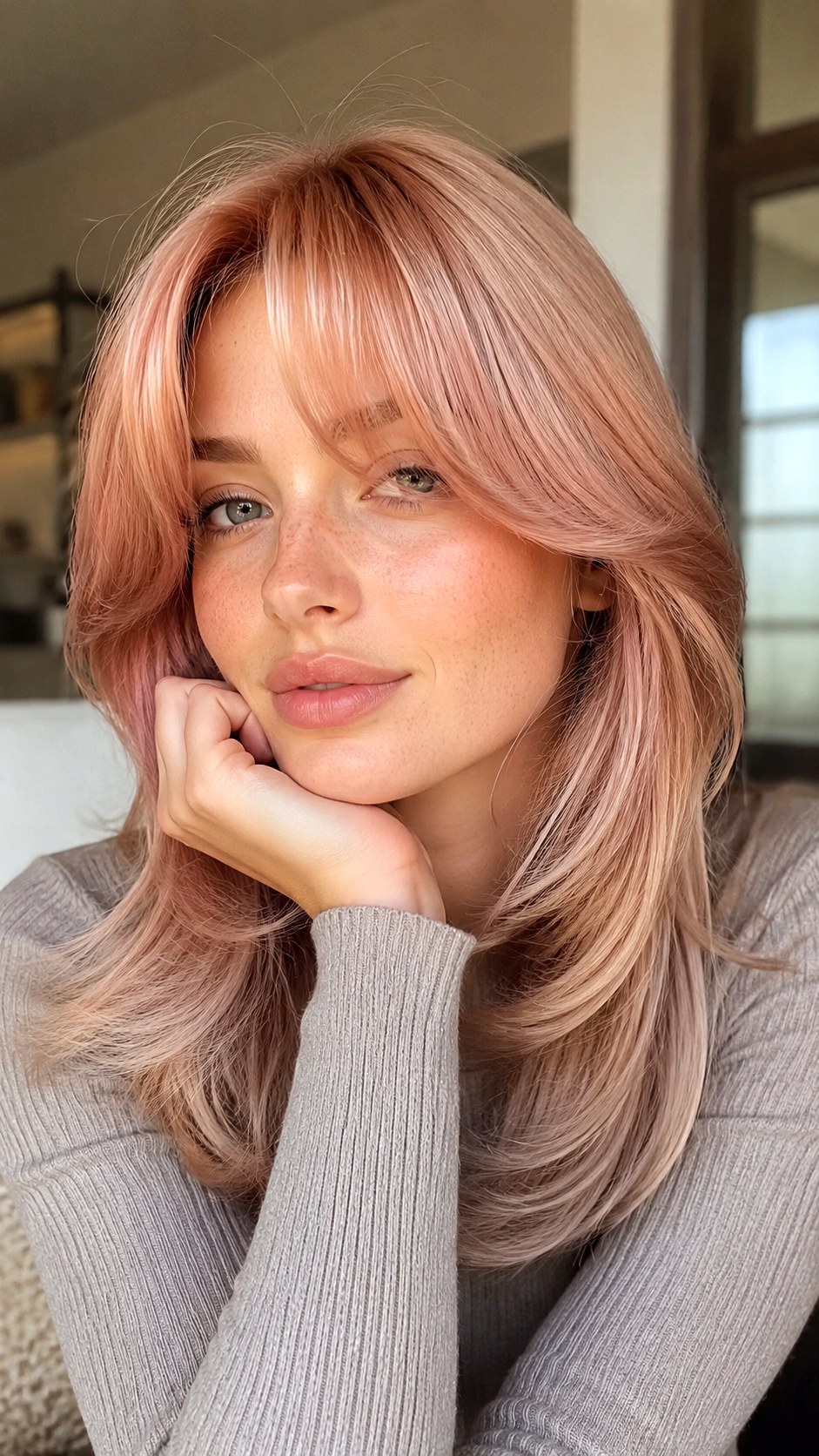 Pastel Copper Money Piece - 23 curtain bangs copper hair ideas
