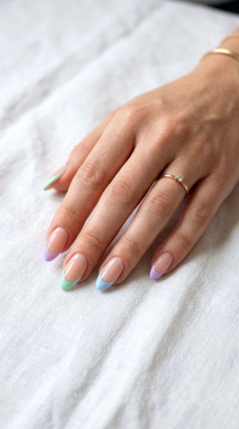 Pastel French Medium Almond Summer Nails - 20 Medium Almond Summer Nails