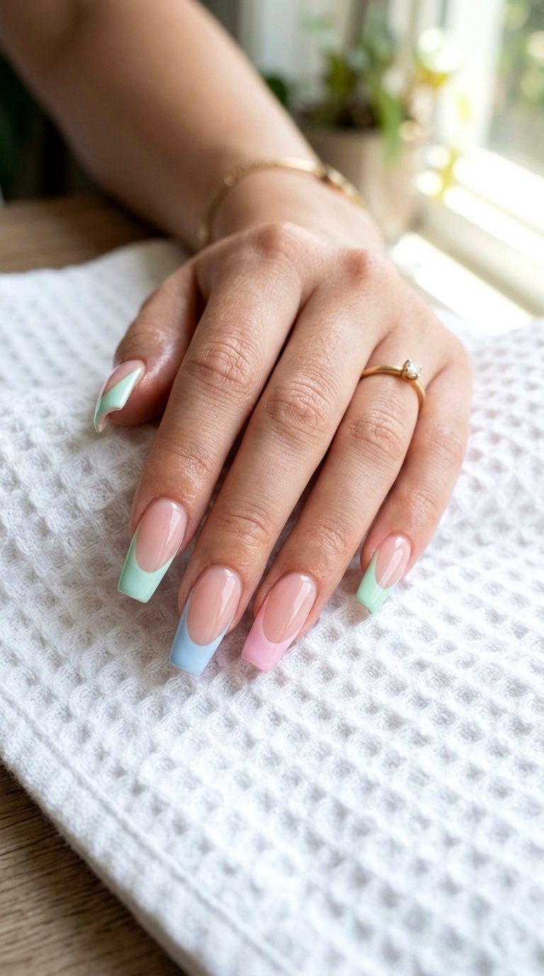 Pastel French Tip Acrylics - 20 Summer Acrylic Nail Art Ideas