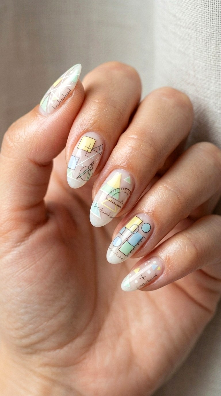 Pastel Geometry Math Nails - 20 cute school nail art ideas