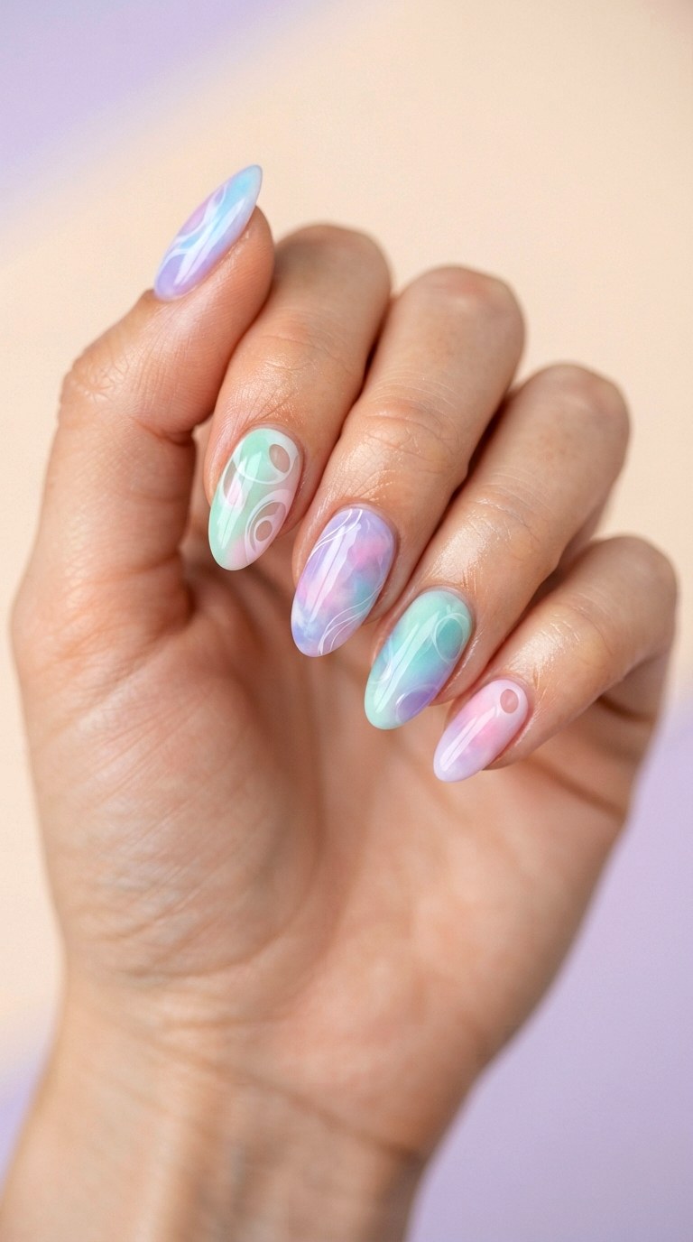 Pastel Gradient Abstract Watercolor Nails - 22 teen back to school nail art designs