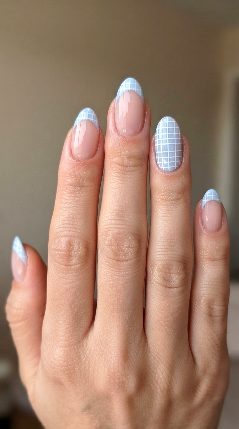 Pastel Grid French Tip Nail Art - 21 back to school nail art design