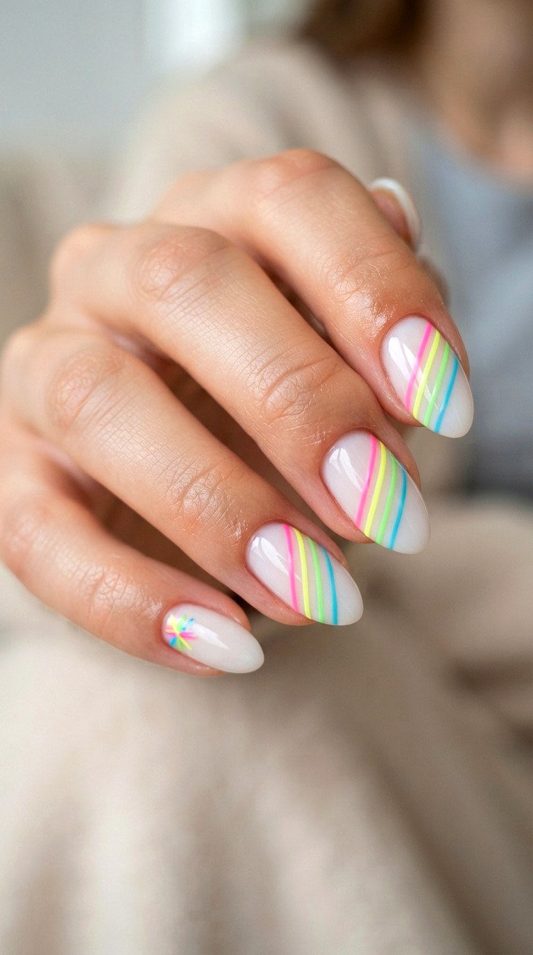 Pastel Highlighter Striped Nail Art - 21 back to school nail art design