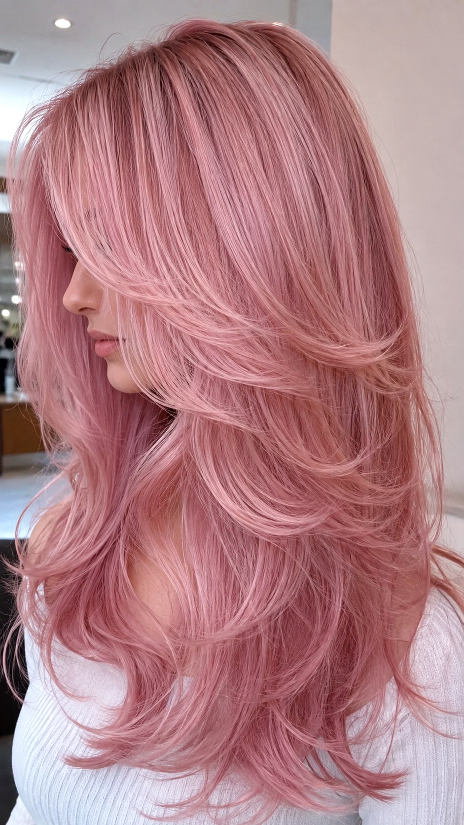Pastel Pink Butterfly Layered Transformation - 23 butterfly haircut long layers ideas