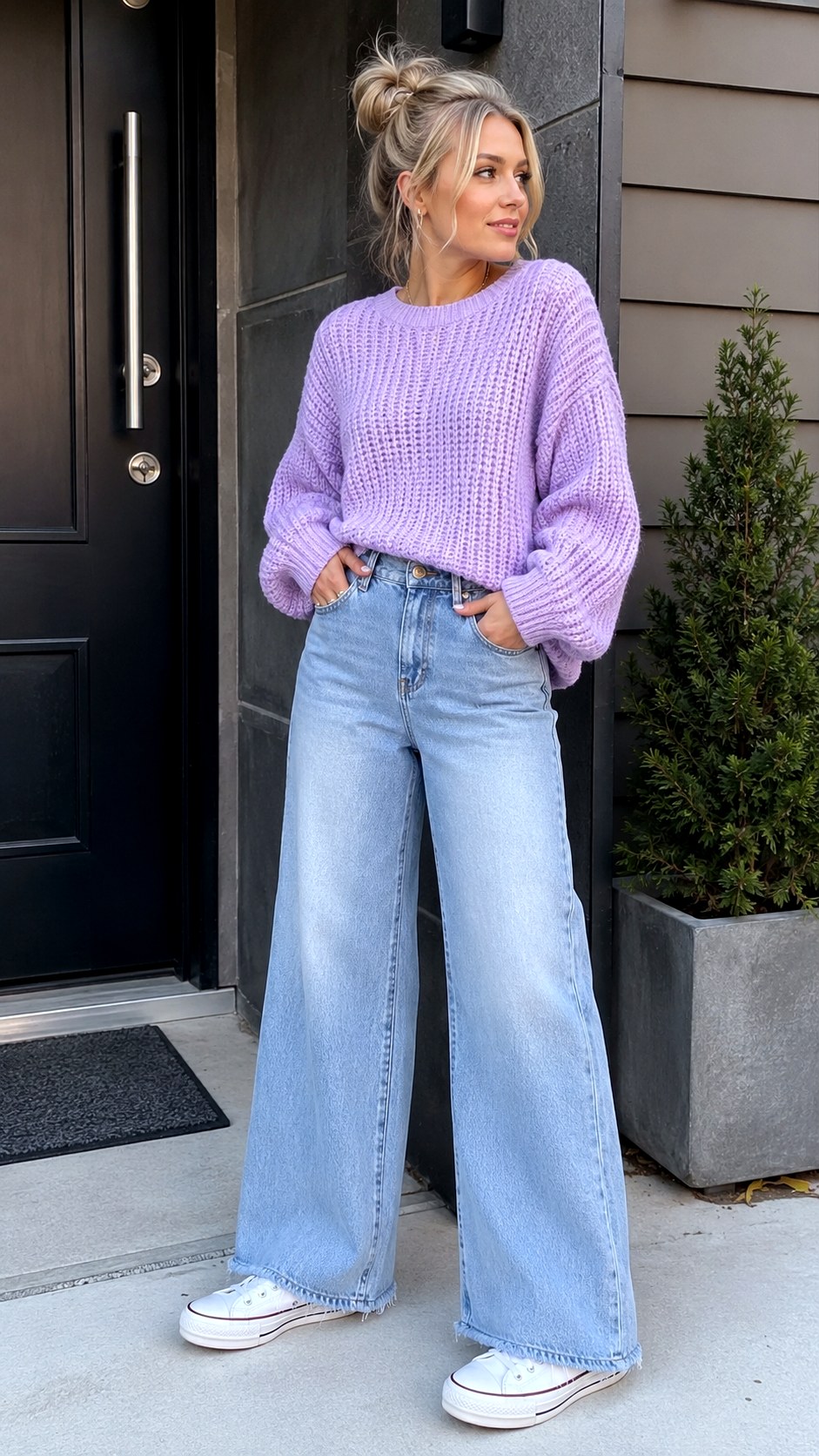 Pastel Sweater and Senior Jeans - 24 senior homecoming jean outfit ideas