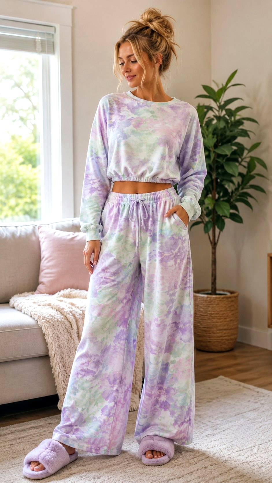 Pastel Watercolor Floral Palazo Lounge Pants - 20 floral palazzo ideas