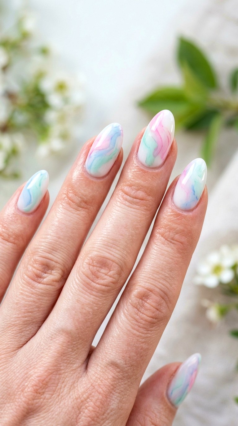 Pastel Watercolor Swirls - 24 Easy Nail Design Ideas