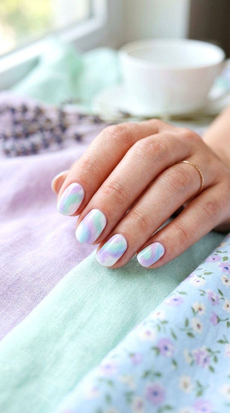 Pastel Watercolor Swirls - 21 Nail Art at Home Ideas