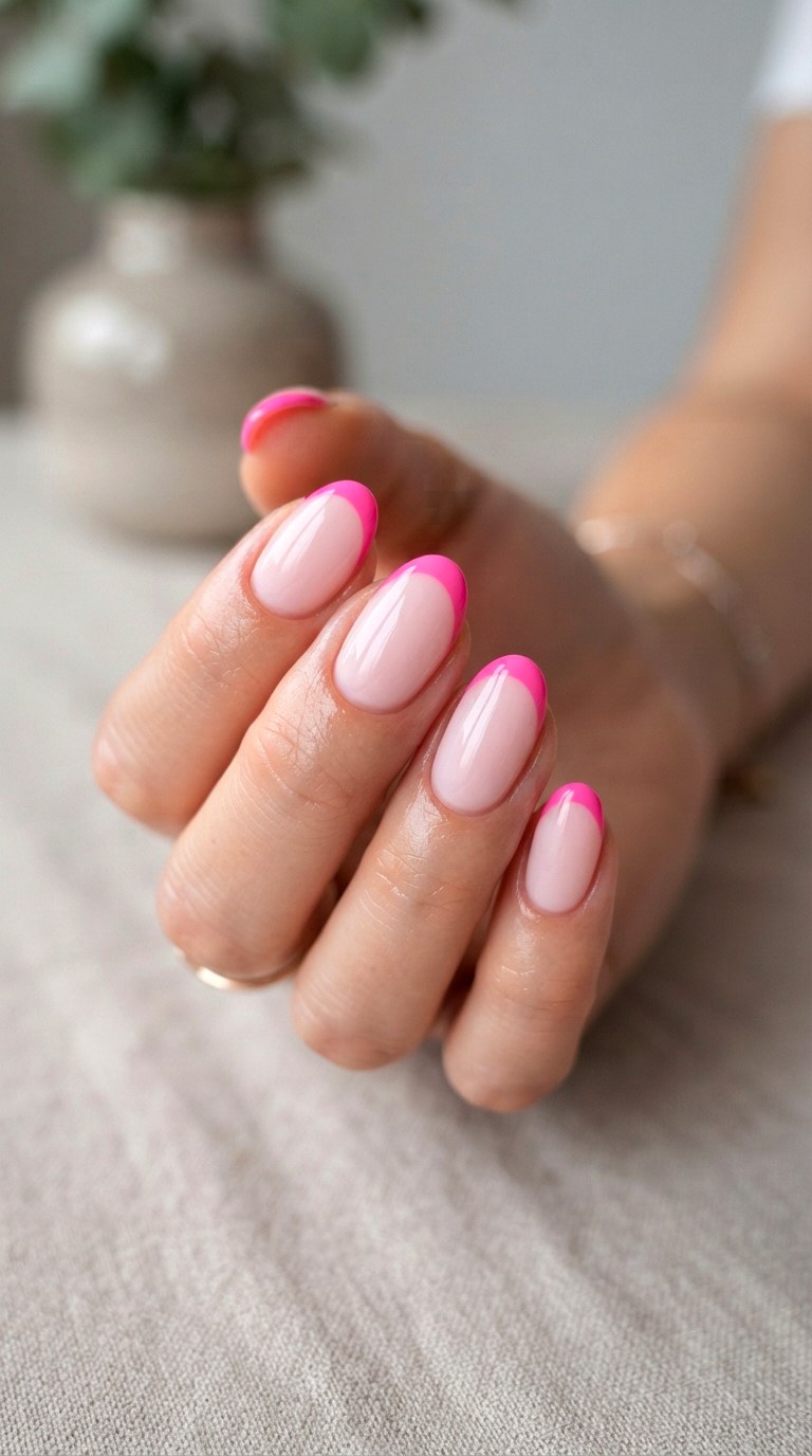 Pastel and Bright Pink French Nails - 22 bright pink french nails