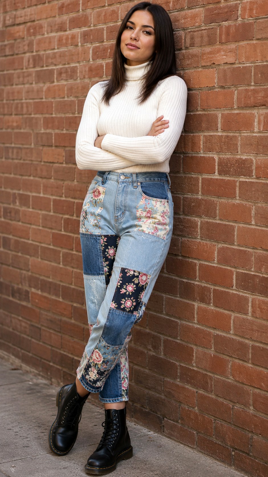 Patchwork Floral Denim Jeans - 22 floral jeans outfit ideas