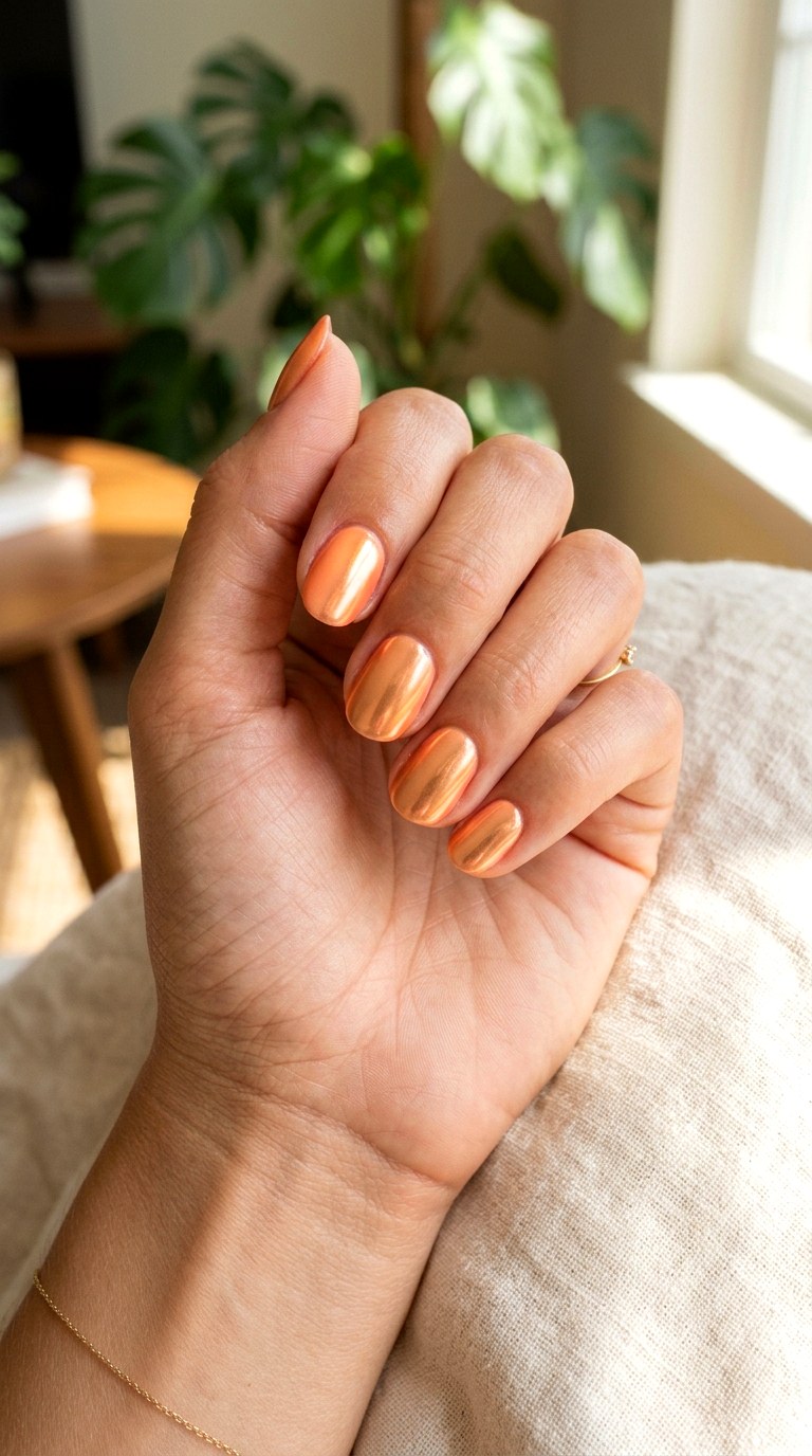 Peach Cobbler Warm Chrome - 22 Glazed Donut Chrome Nail Ideas