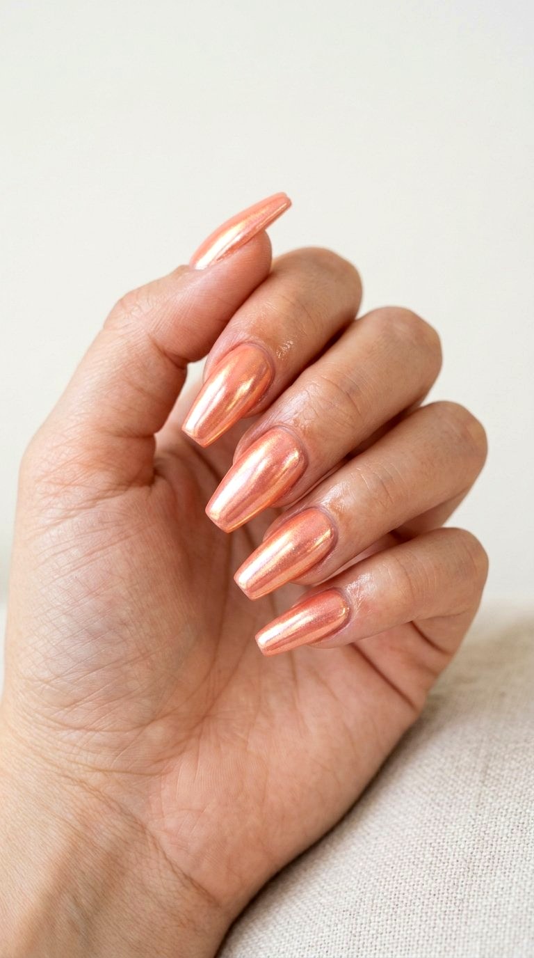 Peach Glazed Donut Chrome - 20 Summer Acrylic Nail Art Ideas