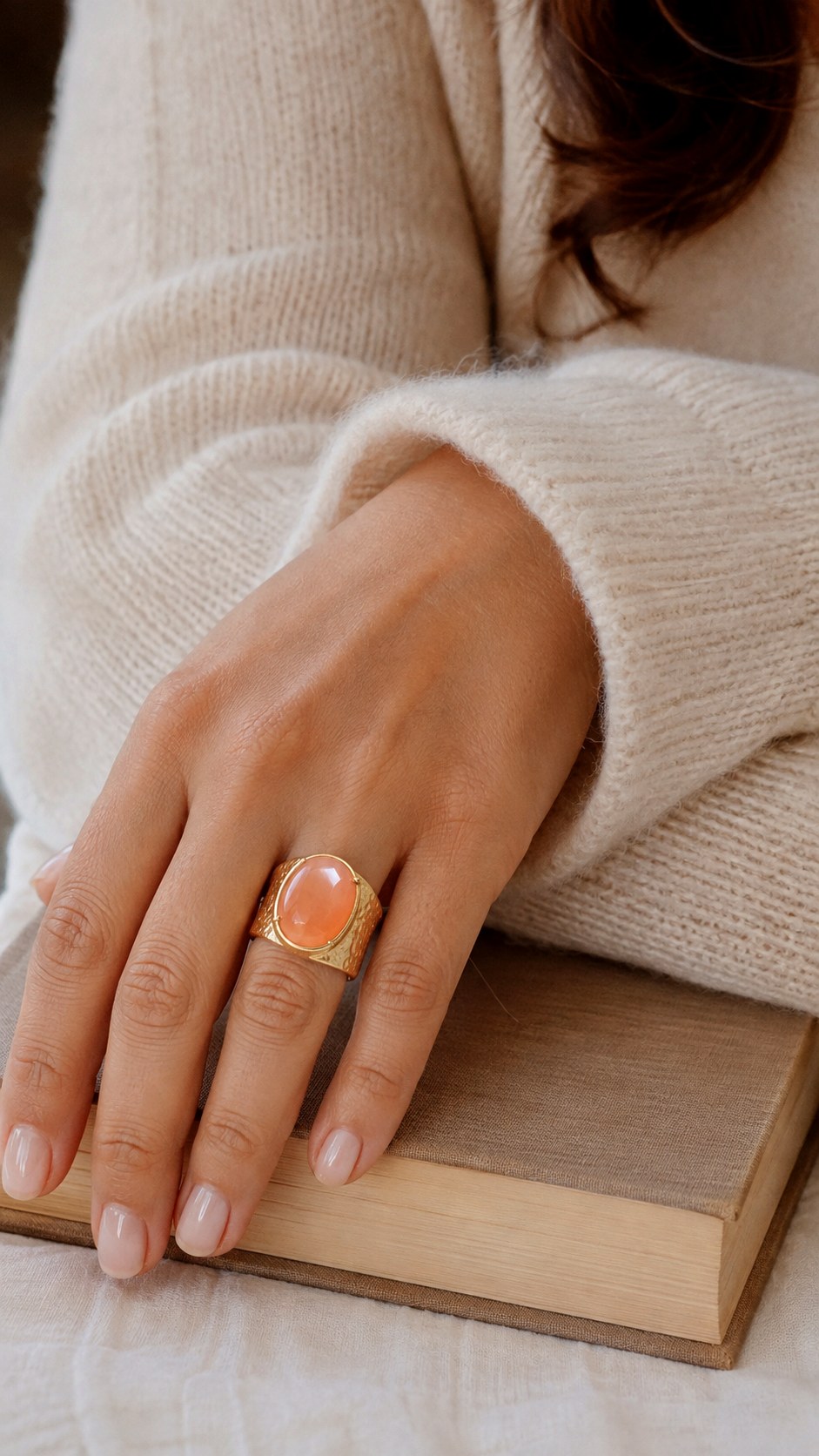 Peach Moonstone Statement Ring - 23 color jewelry ideas