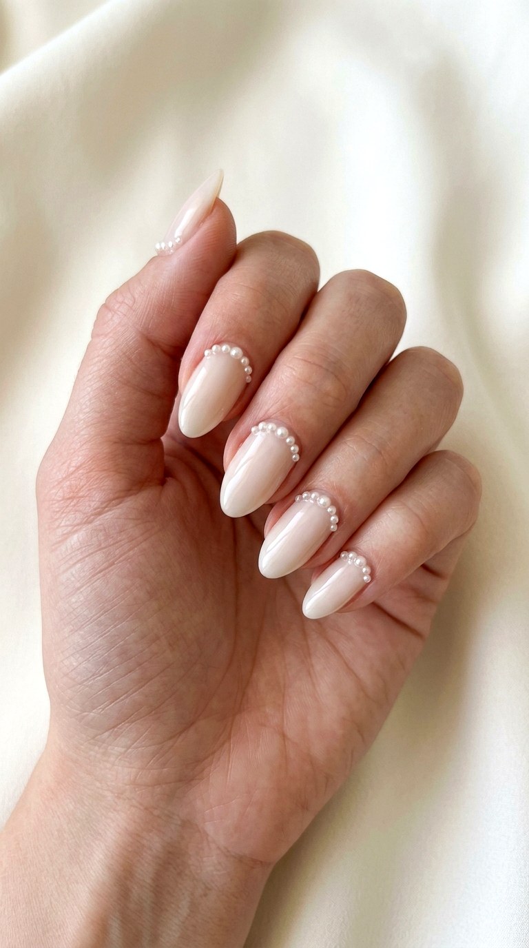 Pearl Accented Neutral Nails - 23 Trendy Nail Designs