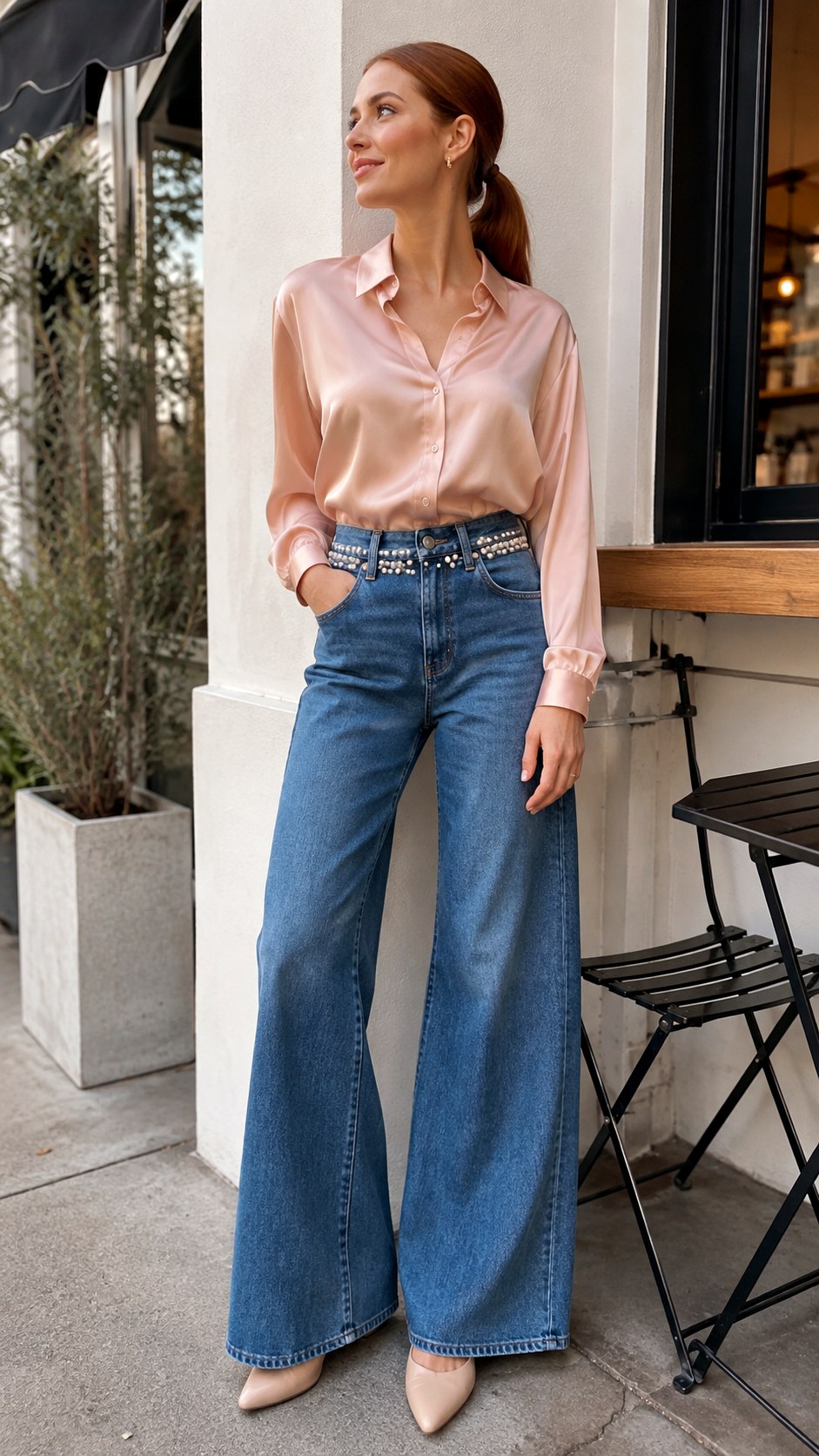 Pearl Beaded Waist Senior Jeans - 24 senior homecoming jean outfit ideas