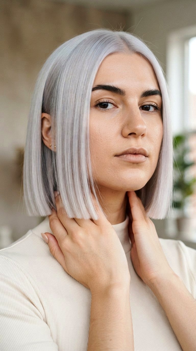 Pearl Blonde on a Blunt Cut - 21 long hair color ideas
