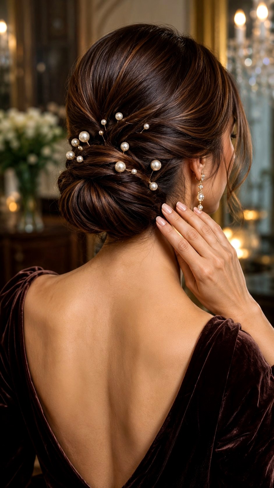 Pearl Embedded Low Chignon - 23 classy bun ideas