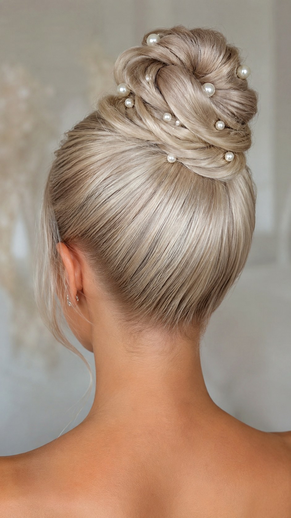 Pearl Embellished High Bun - 21 elegant bun hairstyles classy ideas
